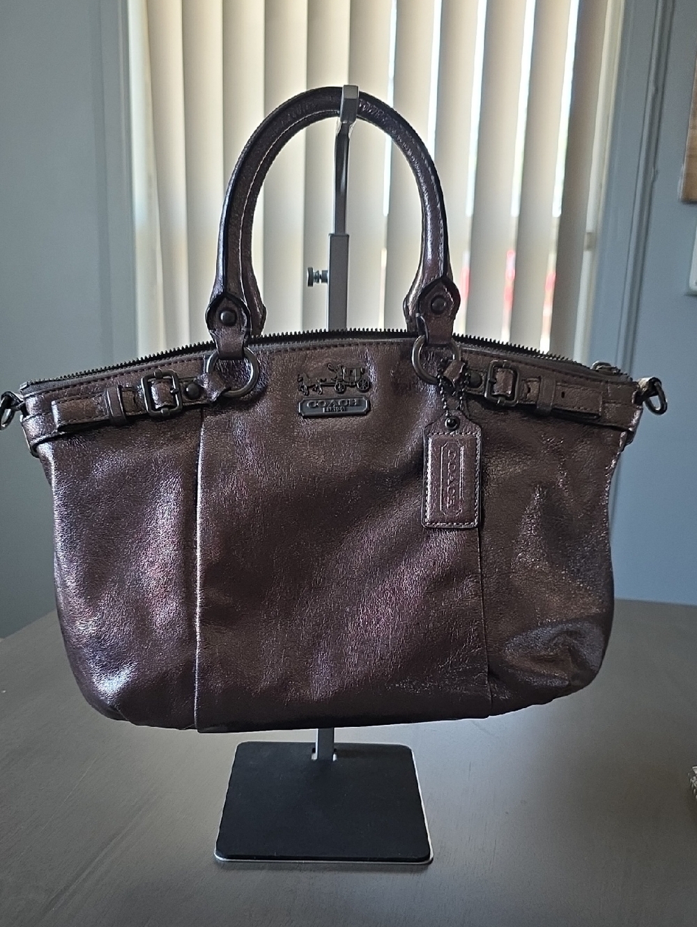 GUC COACH Metallic Leather Satchel/Shoulder Bag